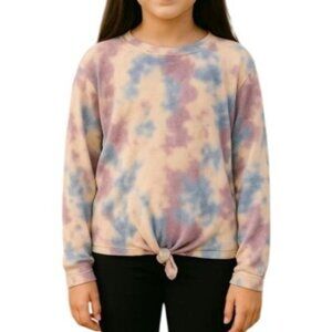 Love Fire Girls M Tie Dye Long Sleeve Top Purple Blue Pink White Front Tie Hem